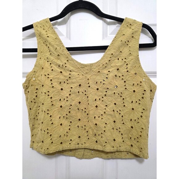 Together Yellow Eyelet Button-Front Sleeveless Crop Top Size 2 100% Cotton Women - Picture 3 of 7